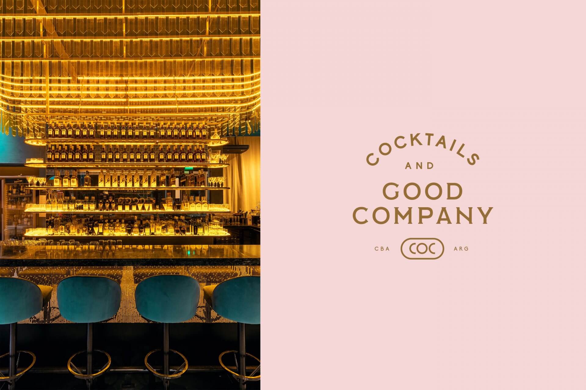 COC bar with pink and gold branding illustration